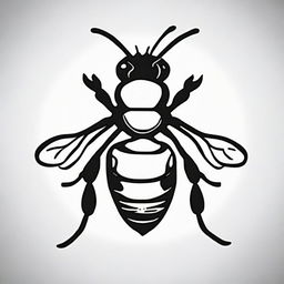 A high contrast, black and white logo-style line art illustration of a bee silhouette, top view, on a white background. The design should be kept simple.