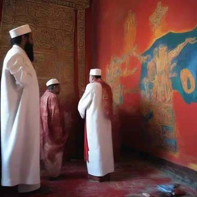 During the religious ceremony, the worshippers watched in awe as the paint on the walls began to peel.