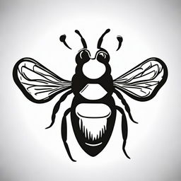 A high contrast, black and white logo-style line art illustration of a bee silhouette, top view, on a white background. The design should be kept simple.