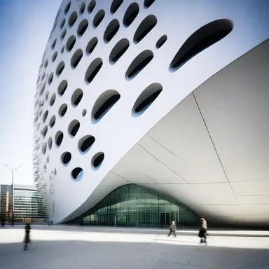 In modern architecture, the building's unique design peels away from its base, creating an illusion of movement.