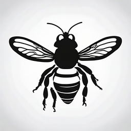 Generate a simple, high contrast bee silhouette viewed from the top. It should be in black and white, logo style, line art, with a white background.