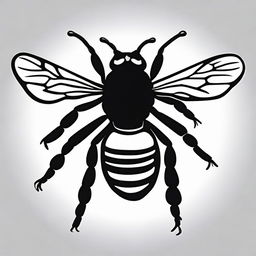 Generate a simple, high contrast bee silhouette viewed from the top. It should be in black and white, logo style, line art, with a white background.