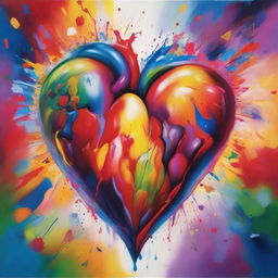 A vibrant and detailed painting of a heart, bursting with a myriad of colors.