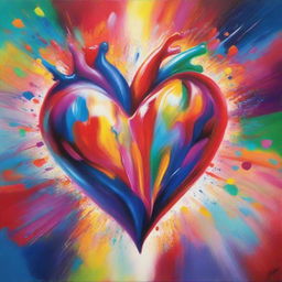 A vibrant and detailed painting of a heart, bursting with a myriad of colors.