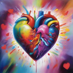 A vibrant and detailed painting of a heart, bursting with a myriad of colors.