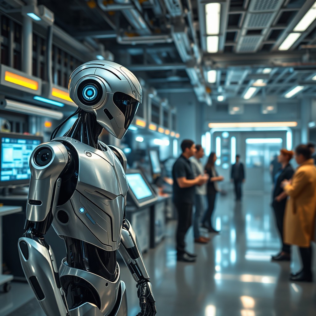 A futuristic scene featuring advanced humanoid robots developed in China, showcasing their sleek metallic designs and cutting-edge technology