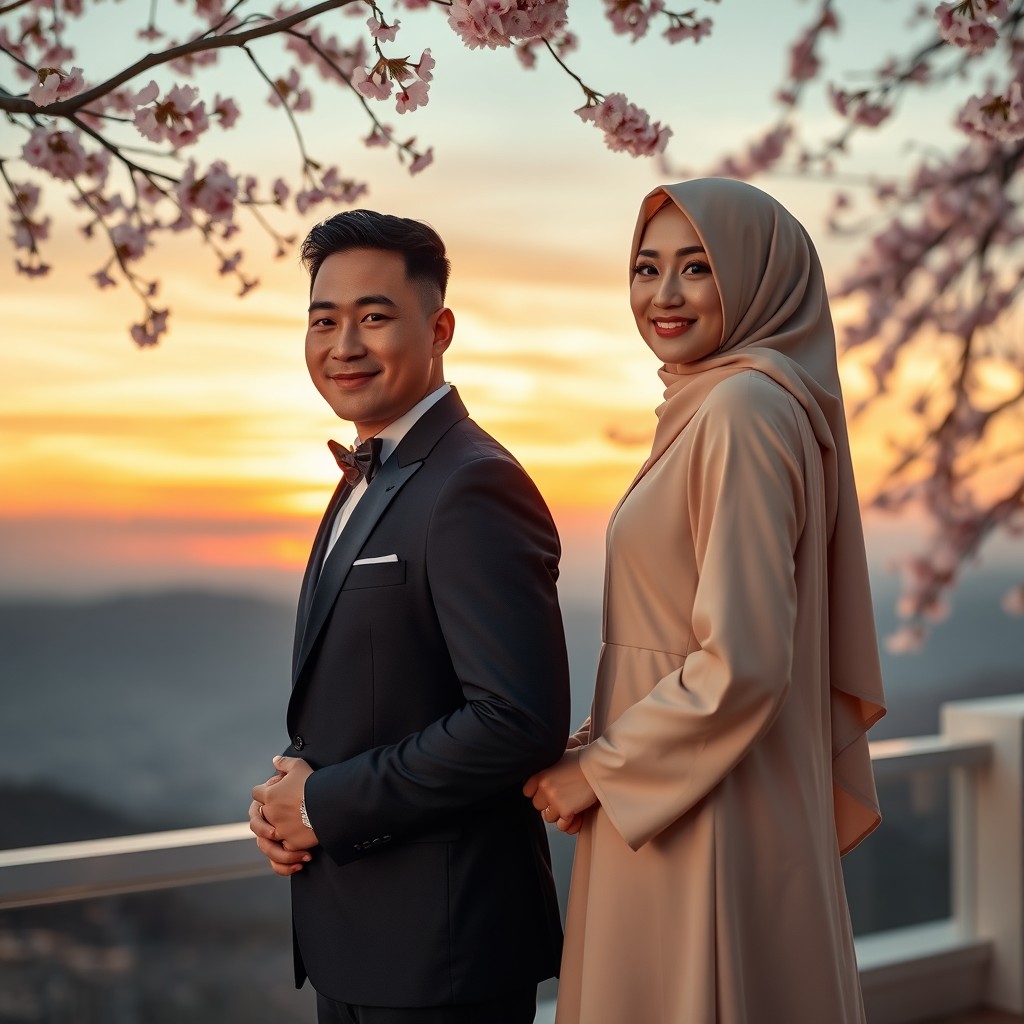 A romantic Muslim couple in an elegant wedding scene
