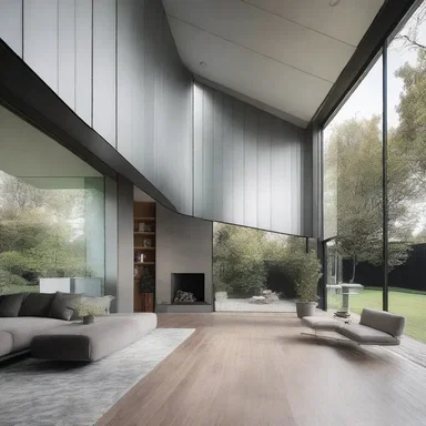 The modern home was clad in sleek, silver panels, giving it a sophisticated and contemporary look.