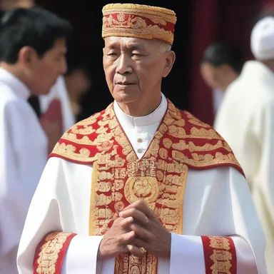 The priest was clad in his traditional white robe as he performed the sacred ceremony.