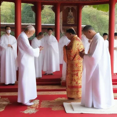 The priest was clad in his traditional white robe as he performed the sacred ceremony.