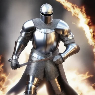 The knight was clad in a suit of shining silver armor as he charged into the heat of the battle.