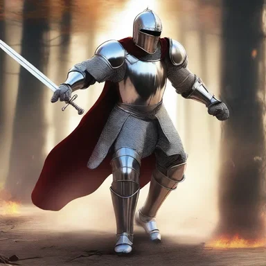 The knight was clad in a suit of shining silver armor as he charged into the heat of the battle.