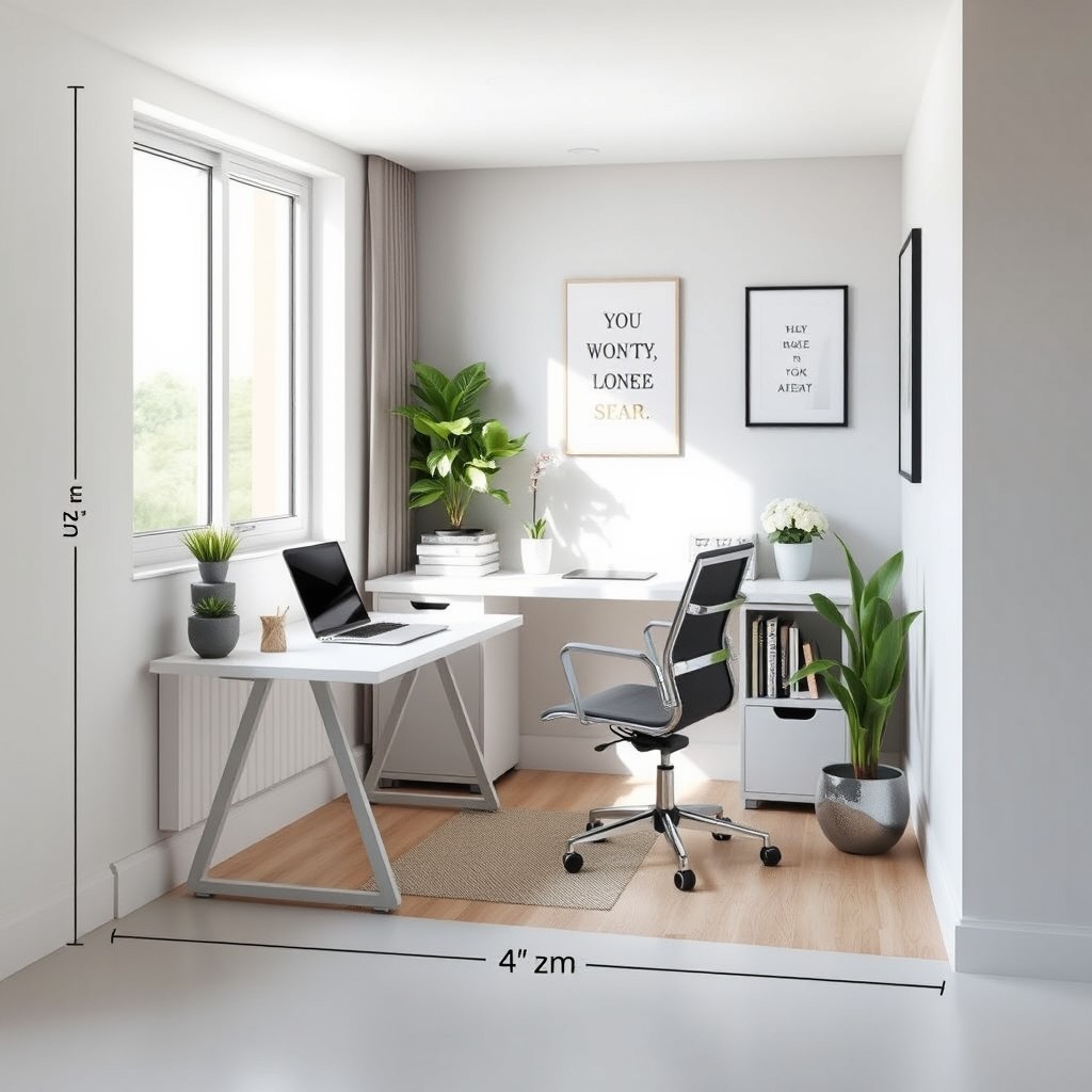 A compact modern office measuring 4x2 meters, showcasing a functional and efficient workspace