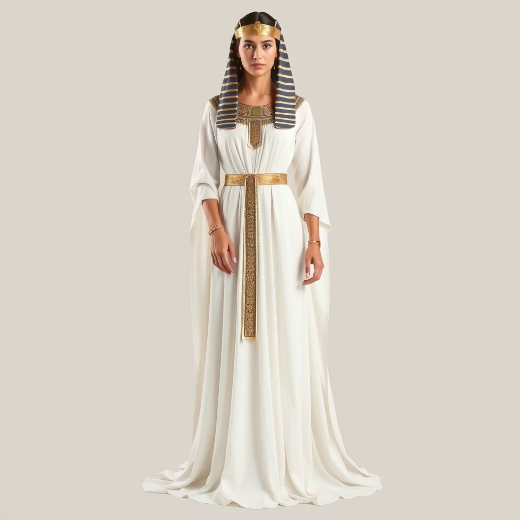 A stunning pharaonic inspired dress that embodies ancient Egyptian royalty and simplicity