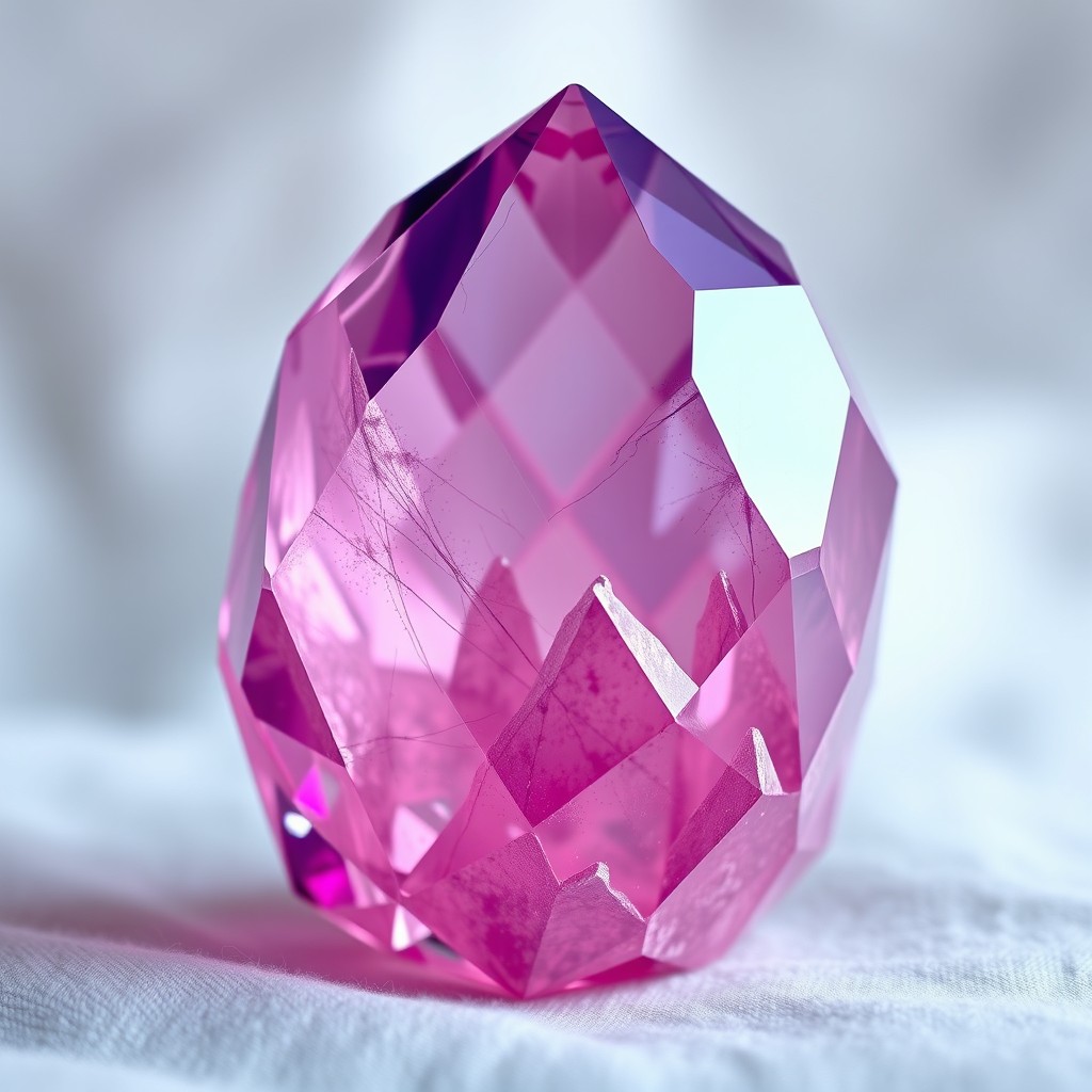 A stunning crystal that features a beautiful blend of violet and dawn pink colors, showcasing an intricate pattern that catches the light beautifully