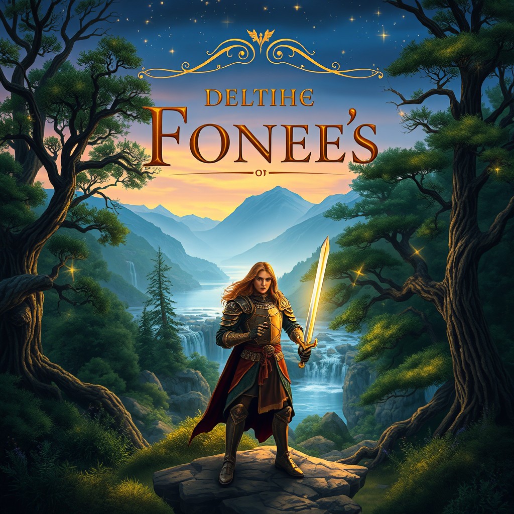 A captivating book cover design featuring an adventurous scene in a fantasy world