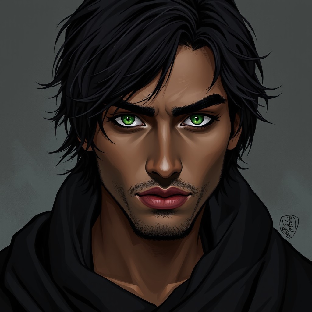 An Indian man with a Greek/South Asian nose, conventionally attractive, featuring medium-length messy black hair
