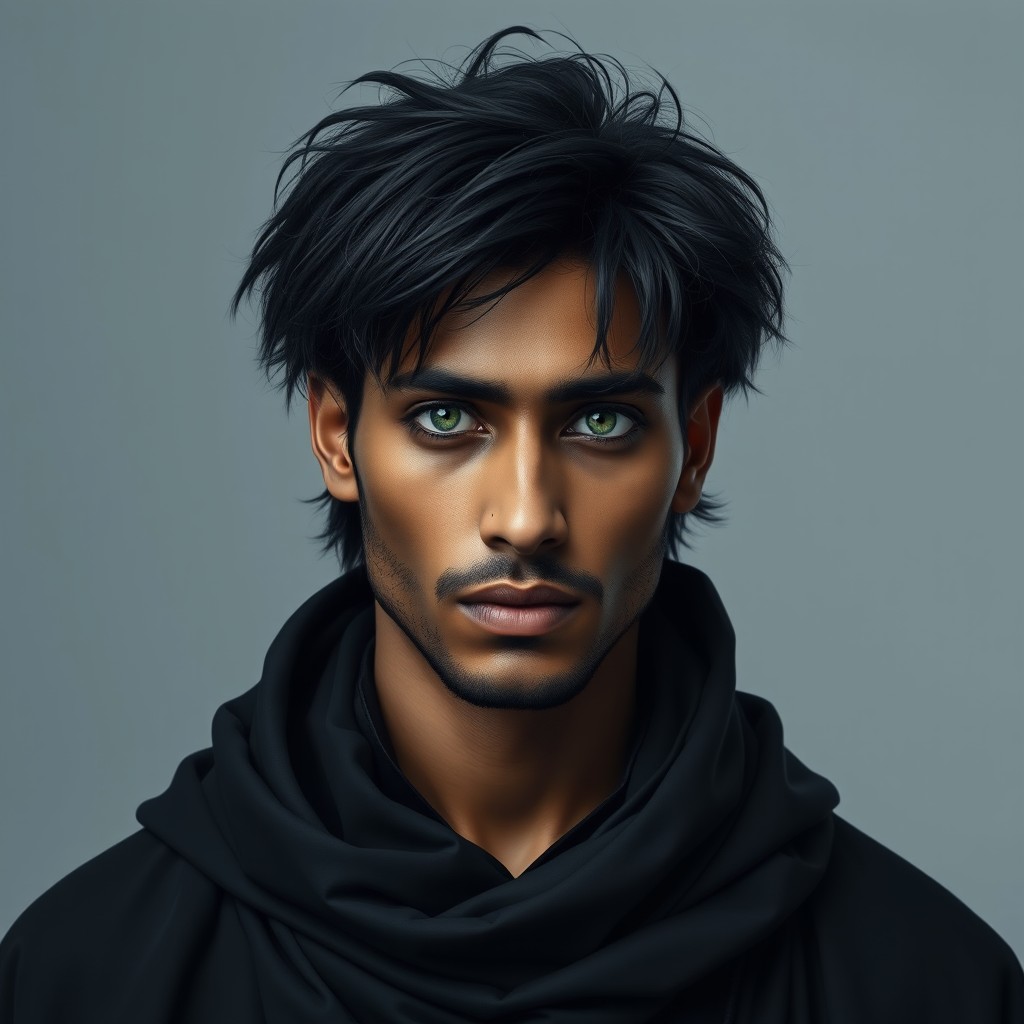 A full-body depiction of an Indian man with a Greek/South Asian nose, embodying conventional attractiveness