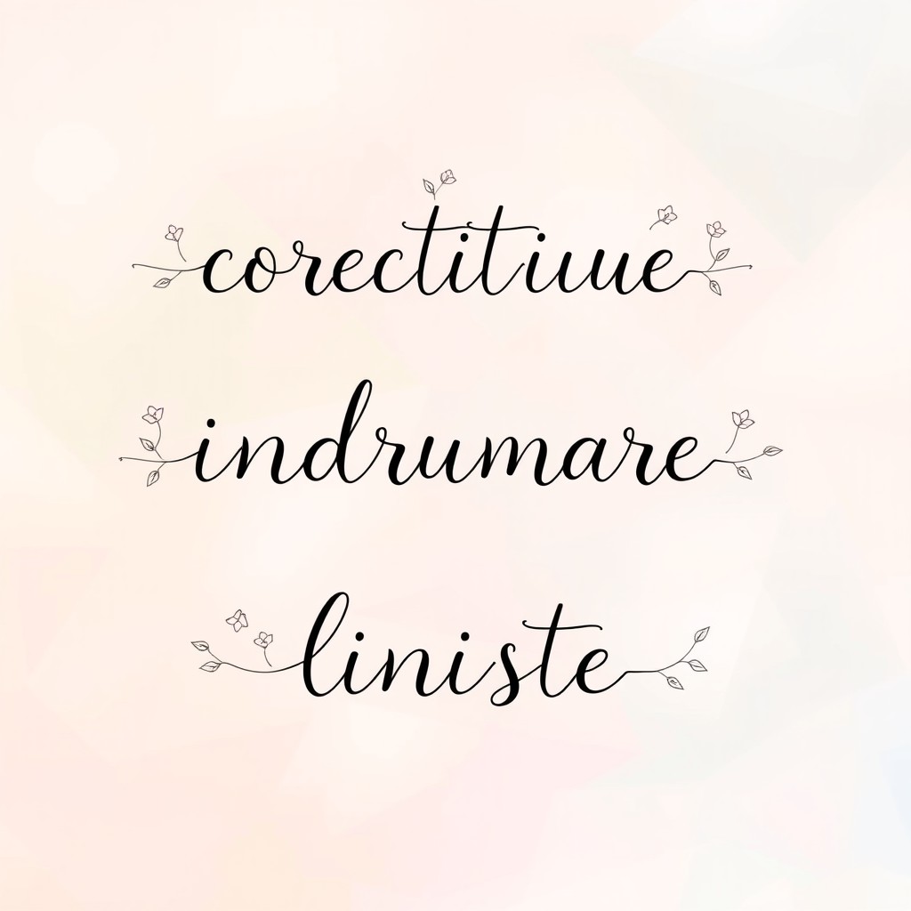A visually striking wallpaper featuring the words 'corectitudine', 'indrumare', and 'liniste' beautifully integrated into an artistic design