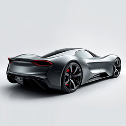 A grey sports car designed with a futuristic style, showcasing a perfect blend of technology, luxury, elegance, and style