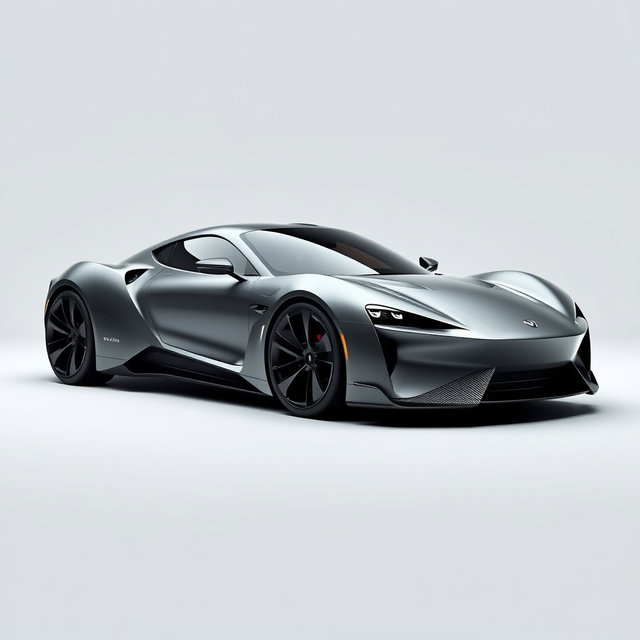A grey sports car designed with a futuristic style, showcasing a perfect blend of technology, luxury, elegance, and style