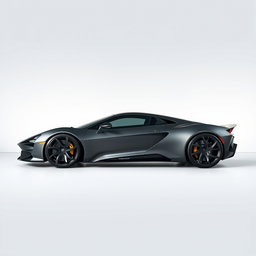 A grey sports car designed with a futuristic style, showcasing a perfect blend of technology, luxury, elegance, and style