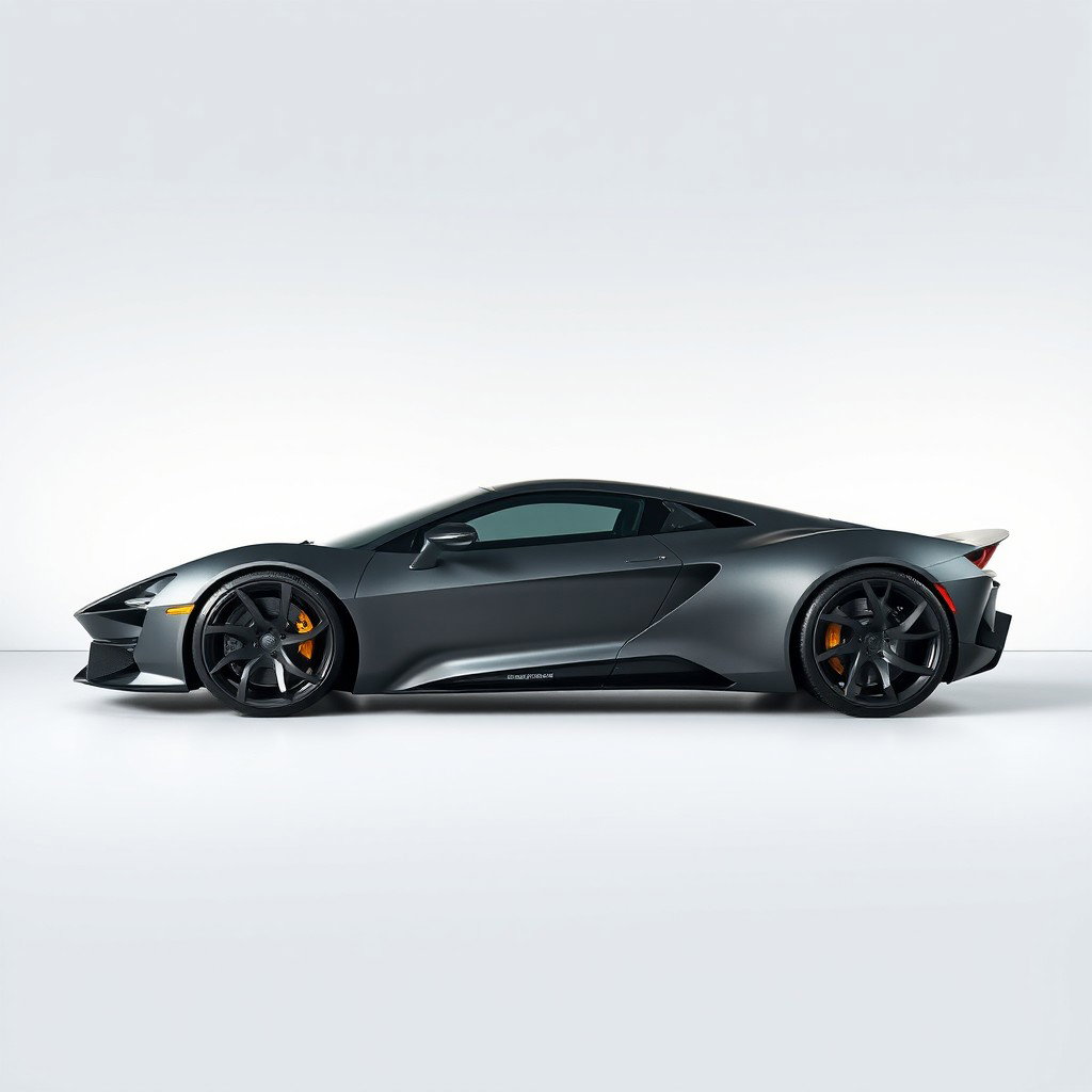 A grey sports car designed with a futuristic style, showcasing a perfect blend of technology, luxury, elegance, and style