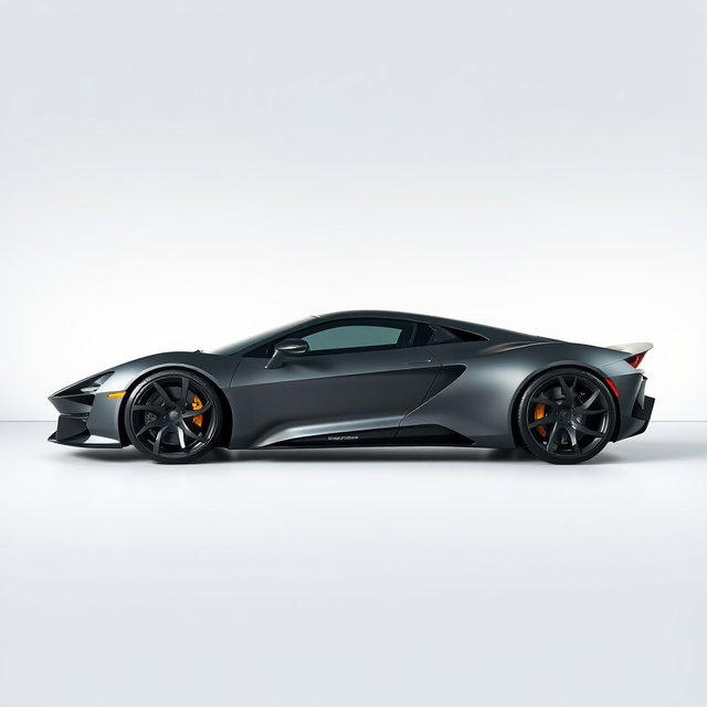 A grey sports car designed with a futuristic style, showcasing a perfect blend of technology, luxury, elegance, and style