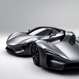 A grey sports car designed with a futuristic style, showcasing a perfect blend of technology, luxury, elegance, and style