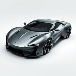 A grey sports car designed with a futuristic style, showcasing a perfect blend of technology, luxury, elegance, and style