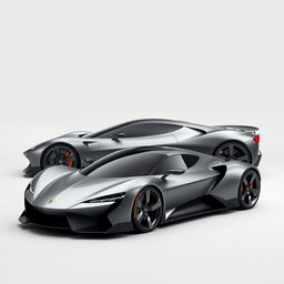 A grey sports car designed with a futuristic style, showcasing a perfect blend of technology, luxury, elegance, and style