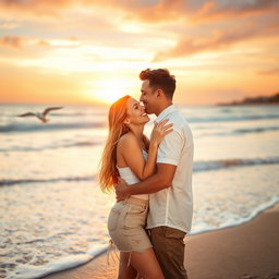 A romantic couple embracing in a loving hug, sharing an intimate kiss