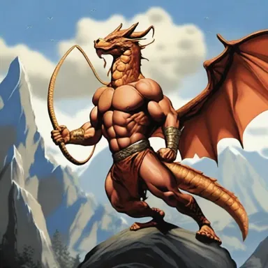Upon defeating the mighty dragon, the heroic warrior stood cock-a-hoop on top of the mountain.
