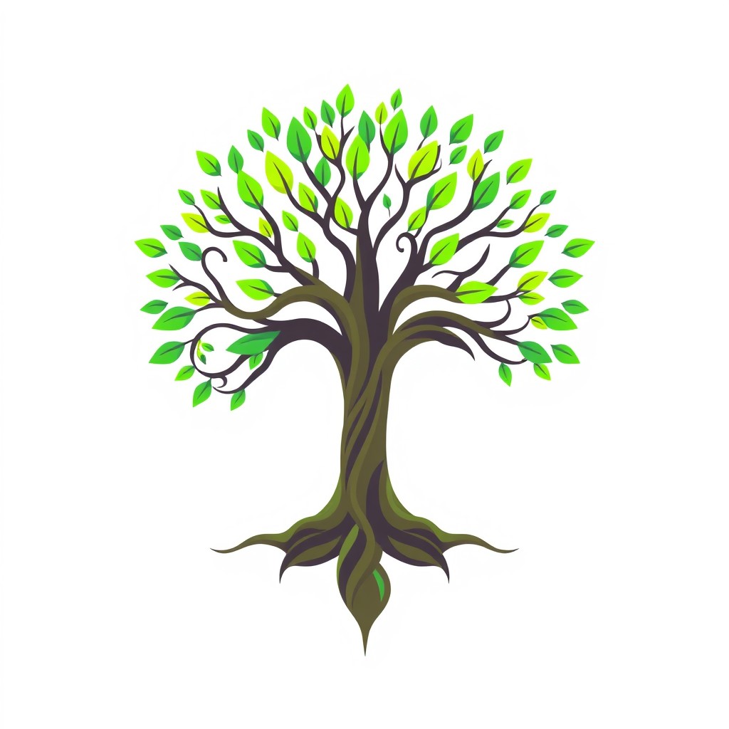 A beautifully designed logo featuring a stylized Tree of Life, with intricate branches and roots symbolizing growth, connection, and harmony