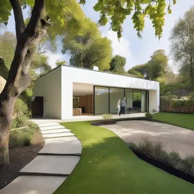 The modern house had a unique feature with a turnoff leading to a secluded garden  area.