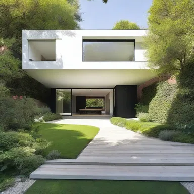 The modern house had a unique feature with a turnoff leading to a secluded garden  area.