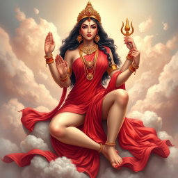 A stunning Devi Goddess with a soft ethereal glow, adorned with exquisite jewelry around her neck and traditional payal on her feet