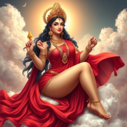 A stunning Devi Goddess with a soft ethereal glow, adorned with exquisite jewelry around her neck and traditional payal on her feet