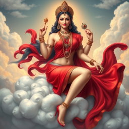 A stunning Devi Goddess with a soft ethereal glow, adorned with exquisite jewelry around her neck and traditional payal on her feet