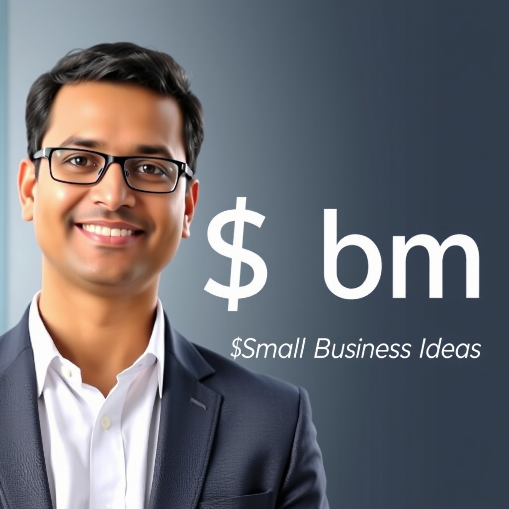 A professional profile picture featuring an Indian businessman on the left side, dressed in smart formal attire, with a confident smile