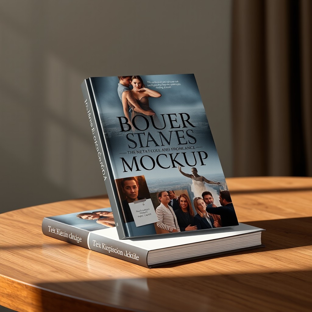 A high-quality book mockup showcasing a front cover design provided by the user, featuring detailed imagery and text elements as described