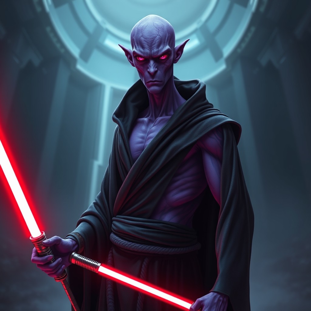 An intriguing character with striking purple skin and an exceptionally long neck, giving him a unique and distinctive appearance