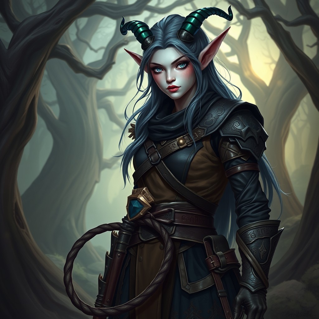 A character inspired by Dungeons & Dragons, showcasing a Changeling with a whip