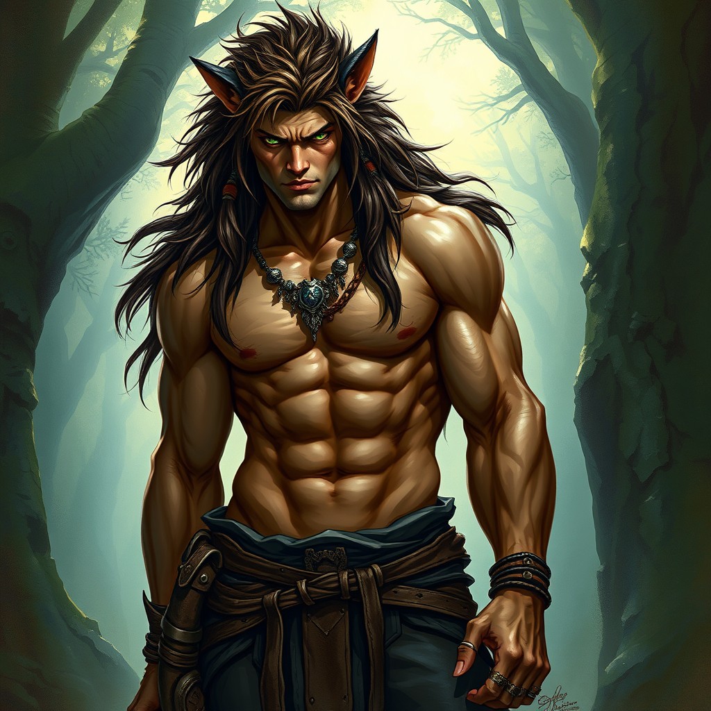 A striking portrait of a male shifter character for Dungeons and Dragons