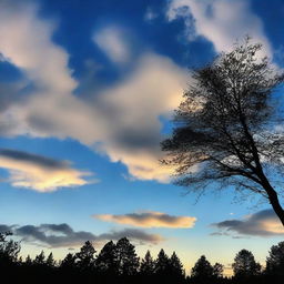 An enchanting evening sky washed in serene shades of blue as day shifts into night.