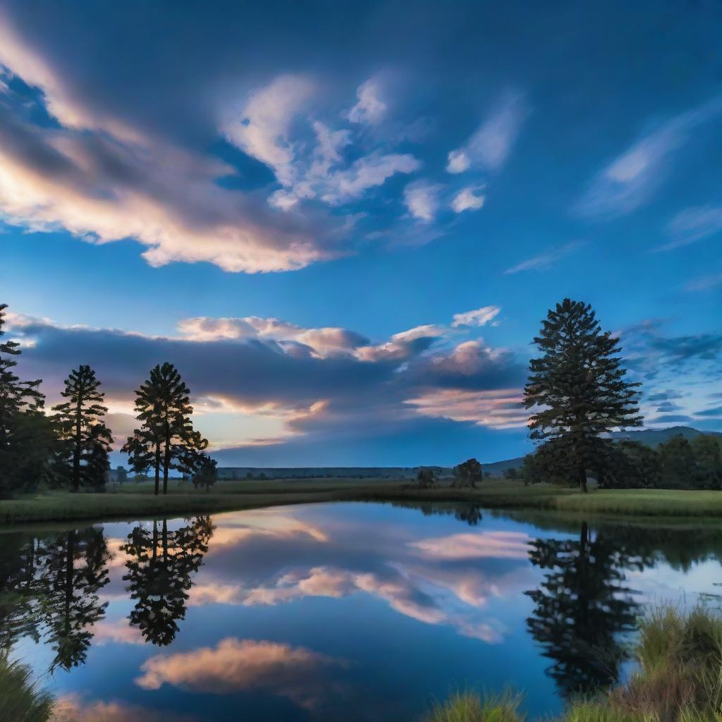 An enchanting evening sky washed in serene shades of blue as day shifts into night.