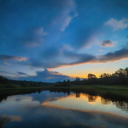 An enchanting evening sky washed in serene shades of blue as day shifts into night.