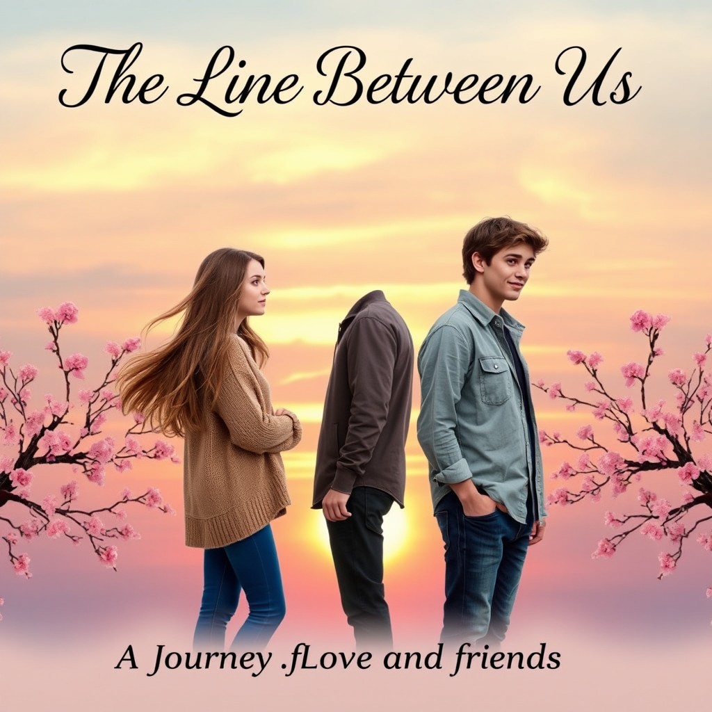 A captivating novel cover for a teenage romance titled 'The Line Between Us'