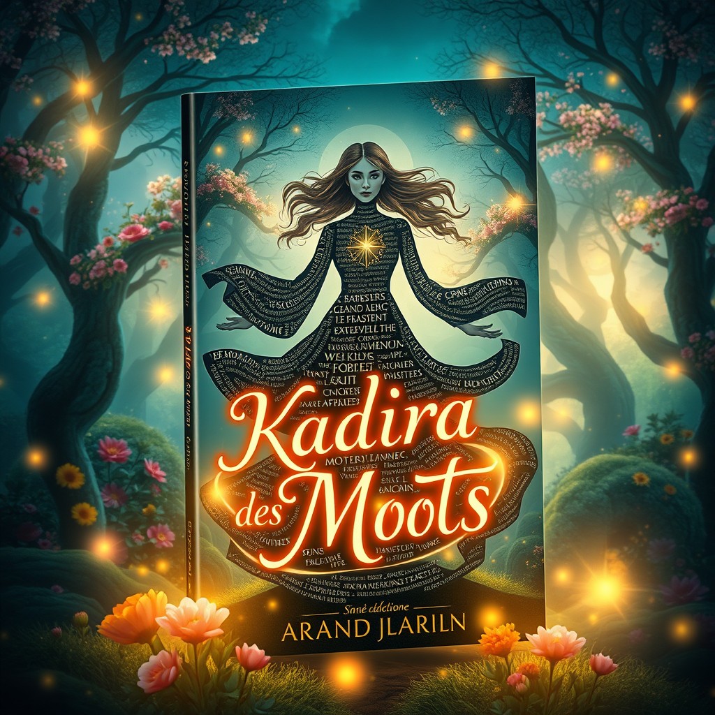 A visually captivating book cover design for 'Kadira Des Mots'