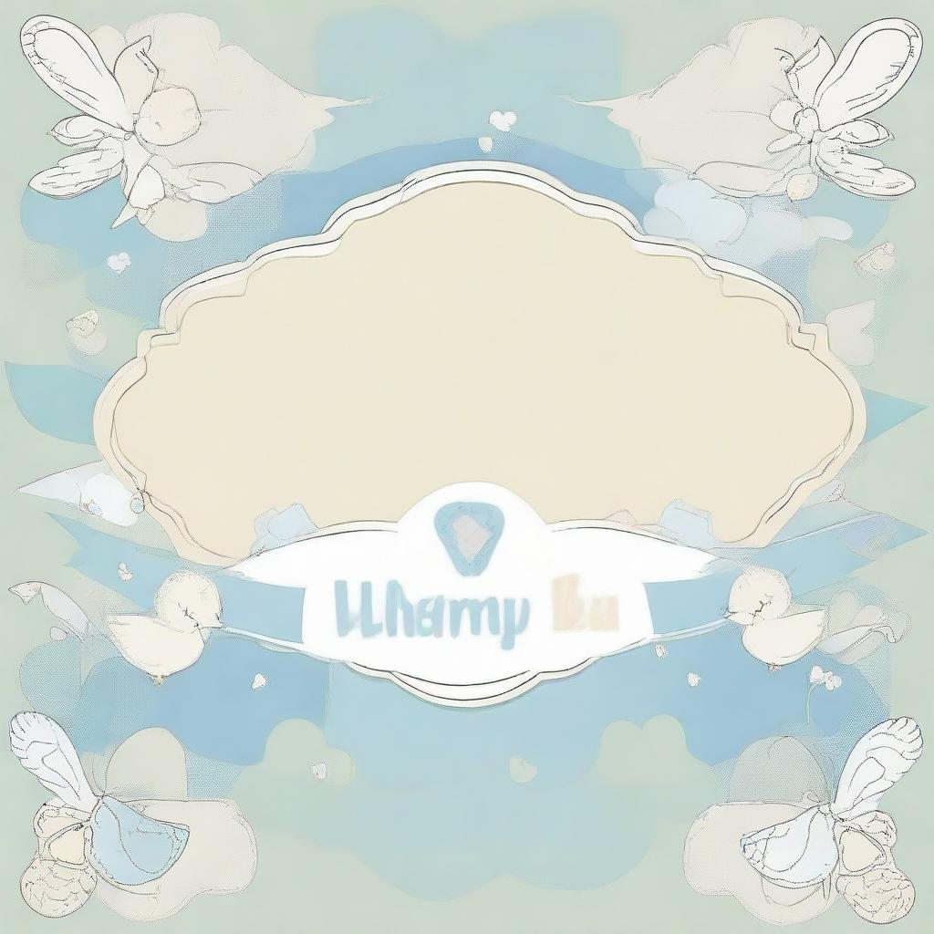 A welcoming banner, ornately decorated with soothing baby boy themes, celebrating the arrival of a new born baby boy.